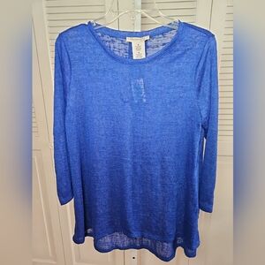 NWT Philosophy Blue Sheer Long Sleeve Blouse Top Size S High Low Pullover